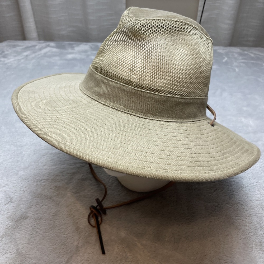DP Dorfman Pacific Mesh Boonie Hat Size M Khaki Tan Chin Strap Wide Brim Hiking